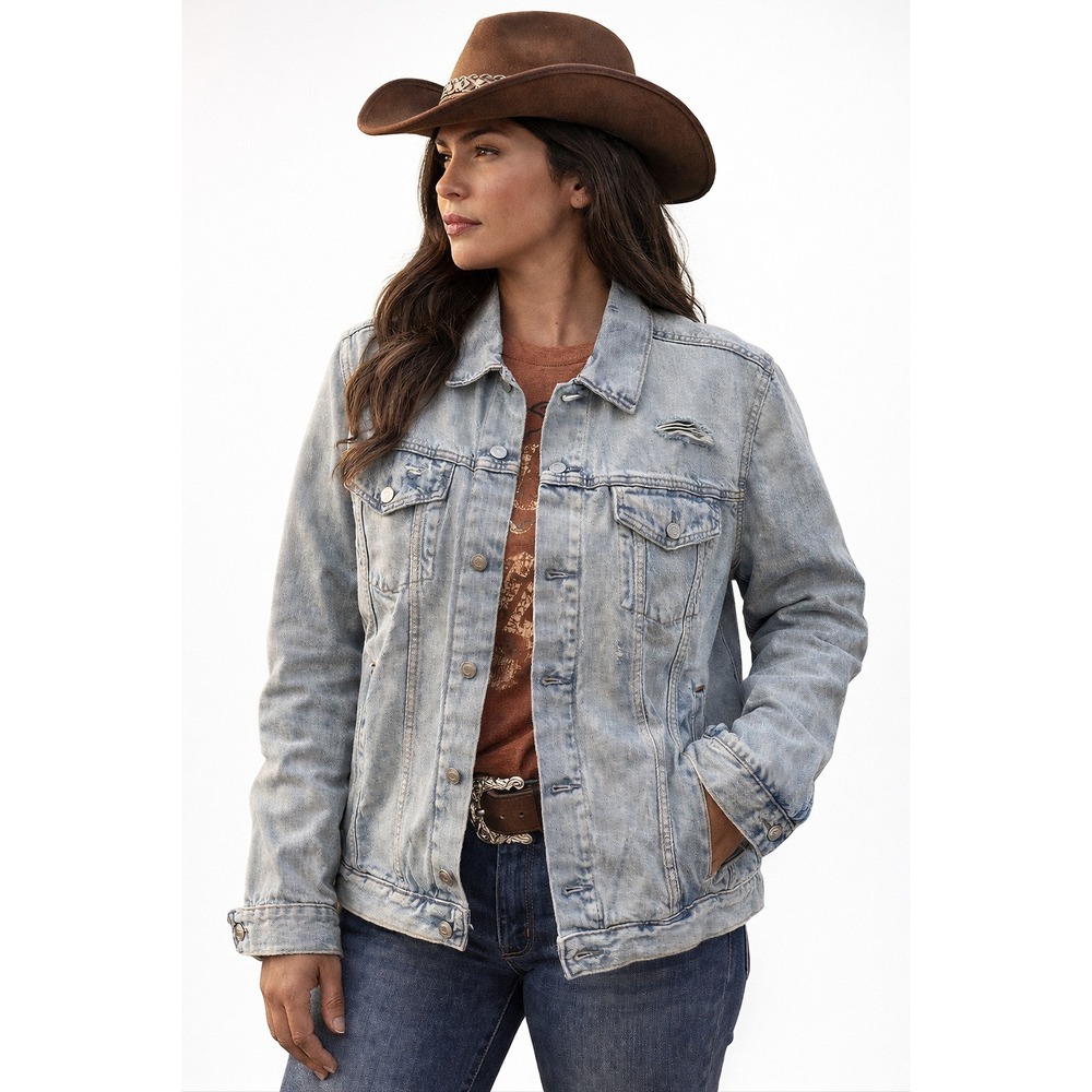 GAP Cowgirl Jean Jacket Women XXL Light Wash Denim Western NEW